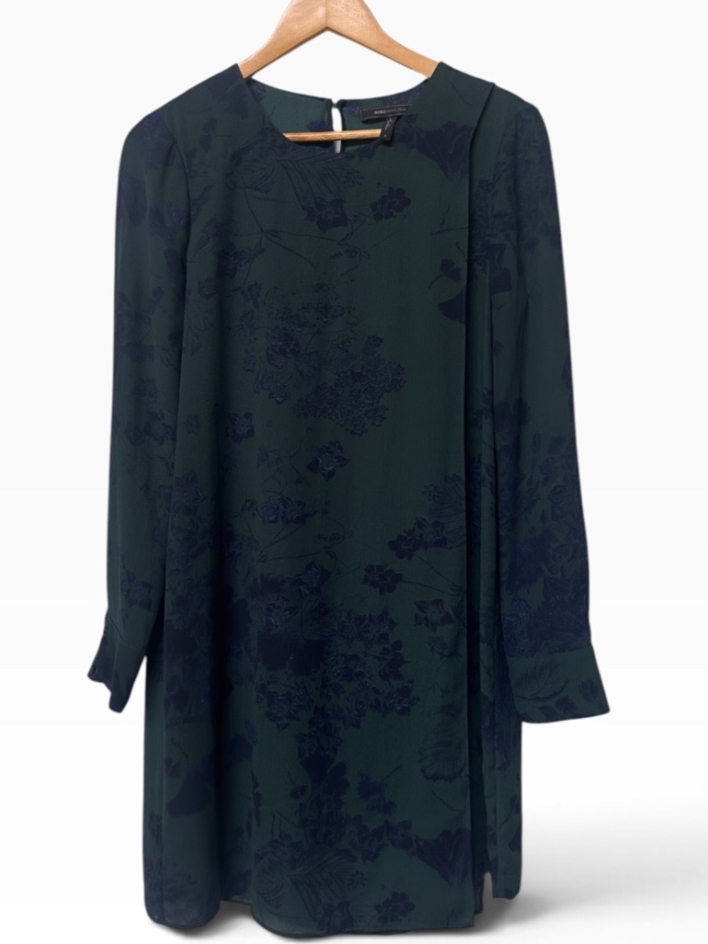 BCBGMAXAZRIA Teal & Purple Floral Sheer Overlay Shift Dress | Size S